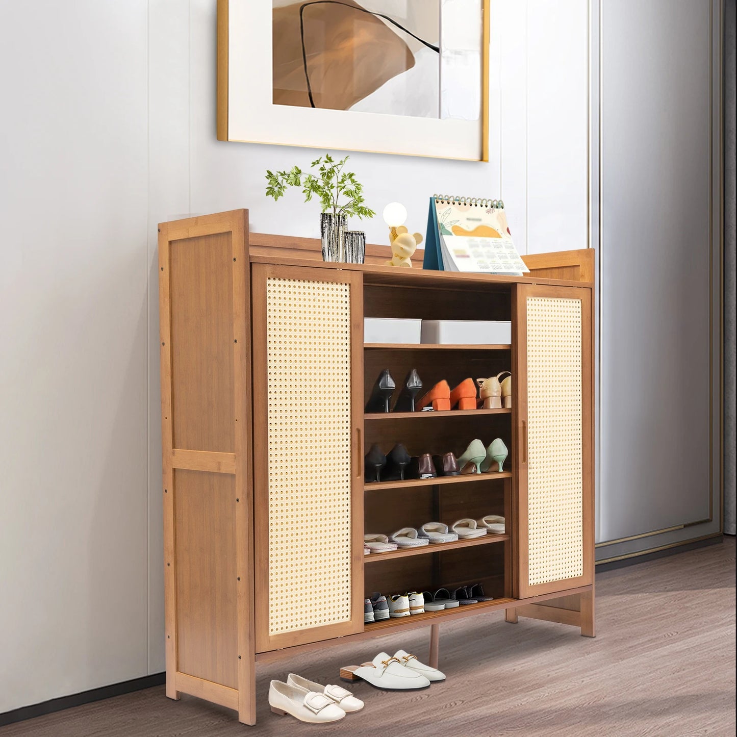 Brown Bamboo Shoe Rack Organizer,6 Tiers Rectangular Shoe Cabinet Floor Standing 117*32*106cm Suitable for Shoes Under 12.6in