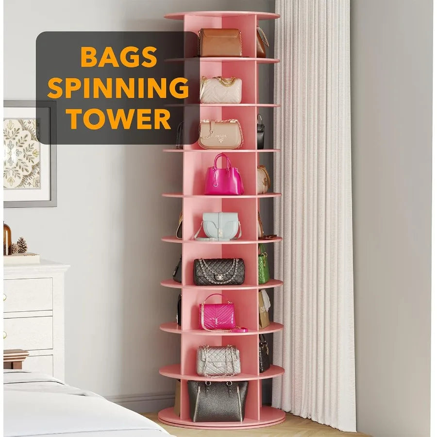 9 Tier Rotating Shoe Rack Tower Spinning Shoe Display Lazy Susan Revolving 360 Shoe Rack Storage Round Carousel Vertical Handba