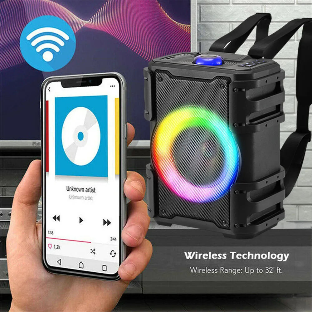 6000W Portable Backpack Outdoor Bluetooth Speaker 8 Inches Sub Woofer Heavy Bass Sound System Led Light Rechargeable Speaker