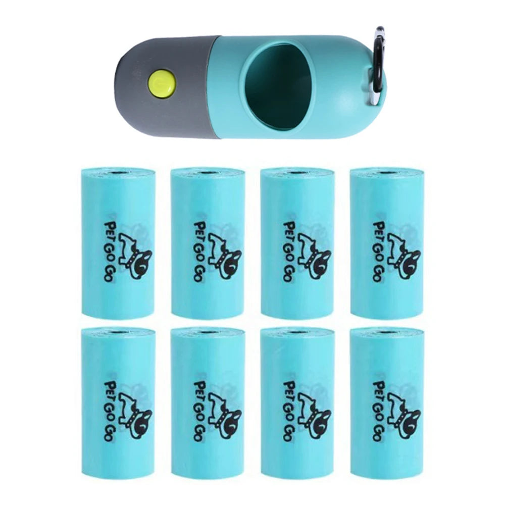 Pet Dog Poop Bag Dispenser with Hanging Hook Portable Travel Garbage Bags Pick Dog Poop Pet Cleaning Equipped with Led Lighting