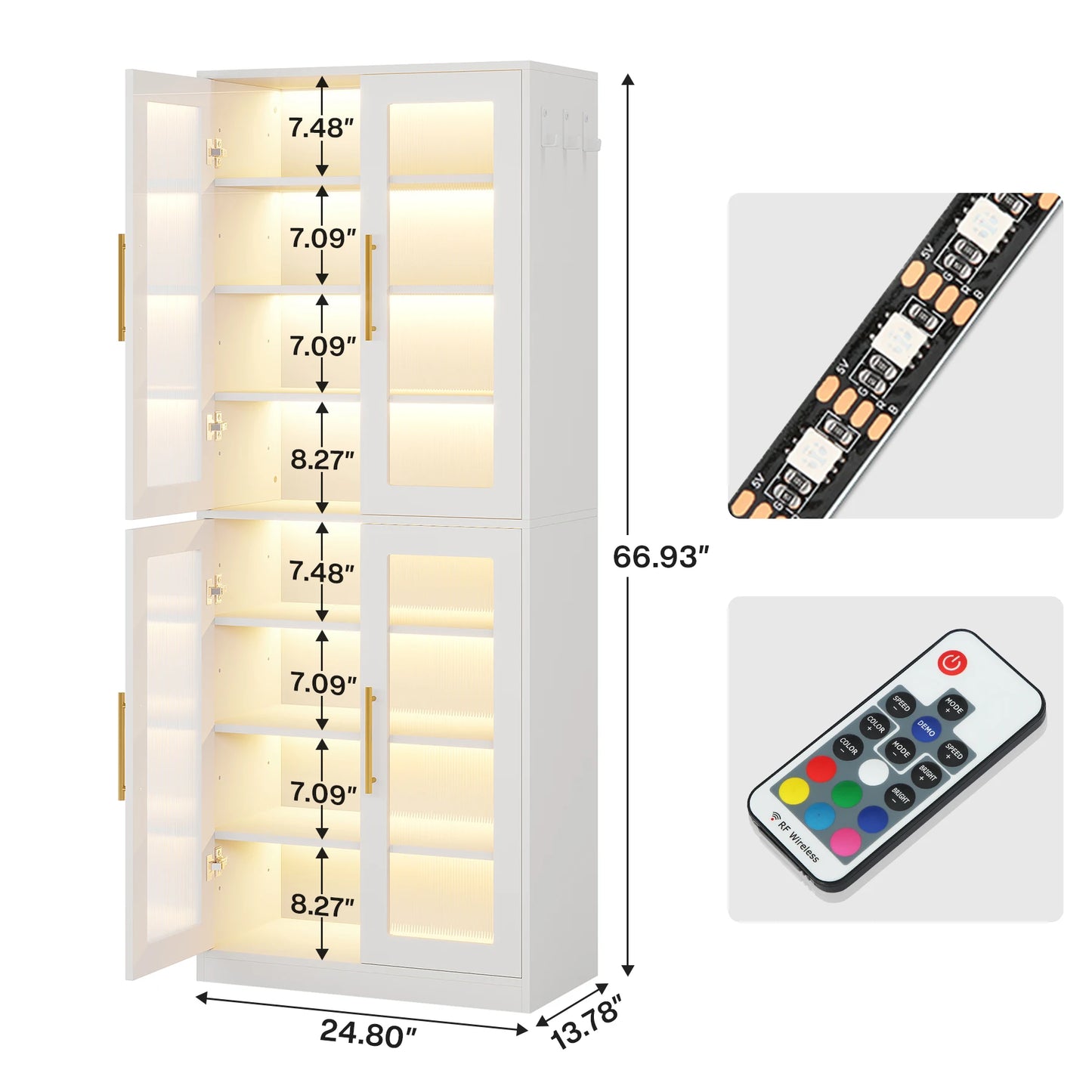 Tribesigns Tall Shoe Cabinet with Acrylic Doors and LED Lights, 8-Tier Entryway Shoe Storage Rack with Adjustable Shelves