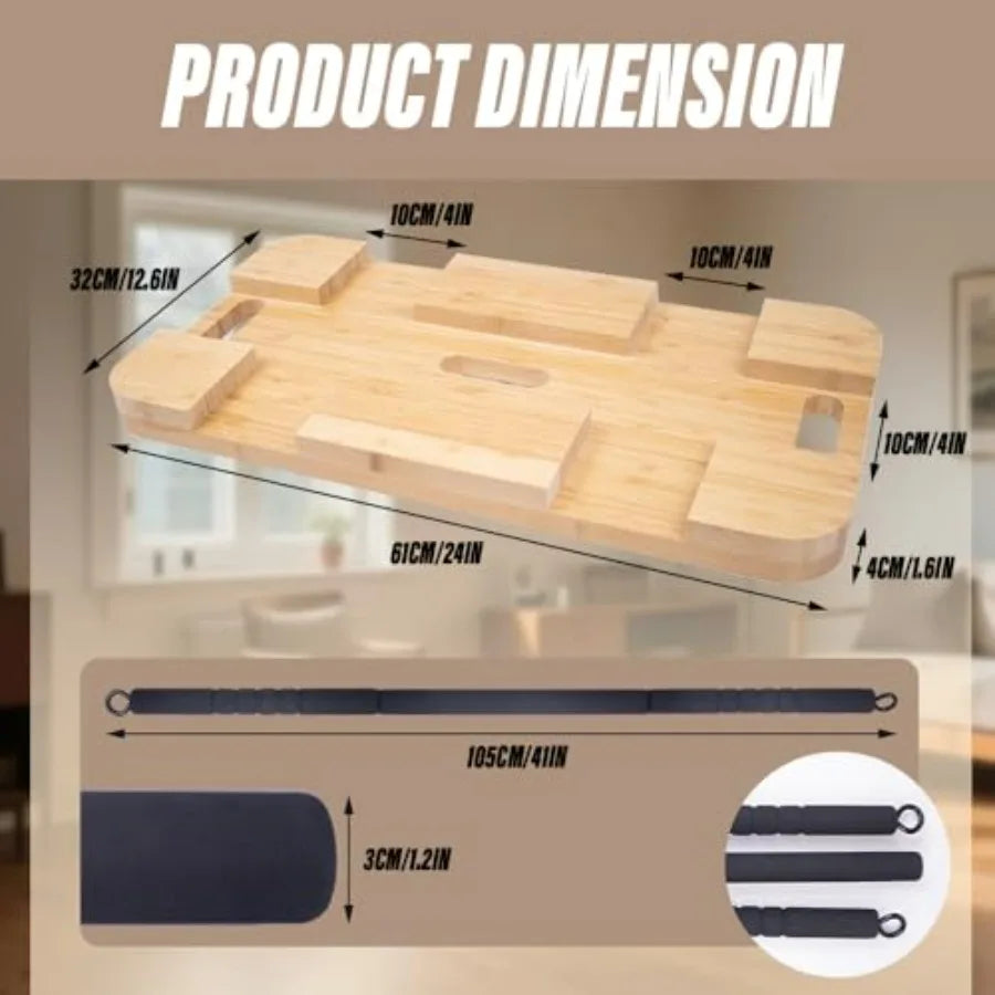 Wooden Resistance Band Foot Plate,Exercise Platform with Non-Slip Surface,Resistance Bar,4 Resistance Bands,for Home Gym, Full-B