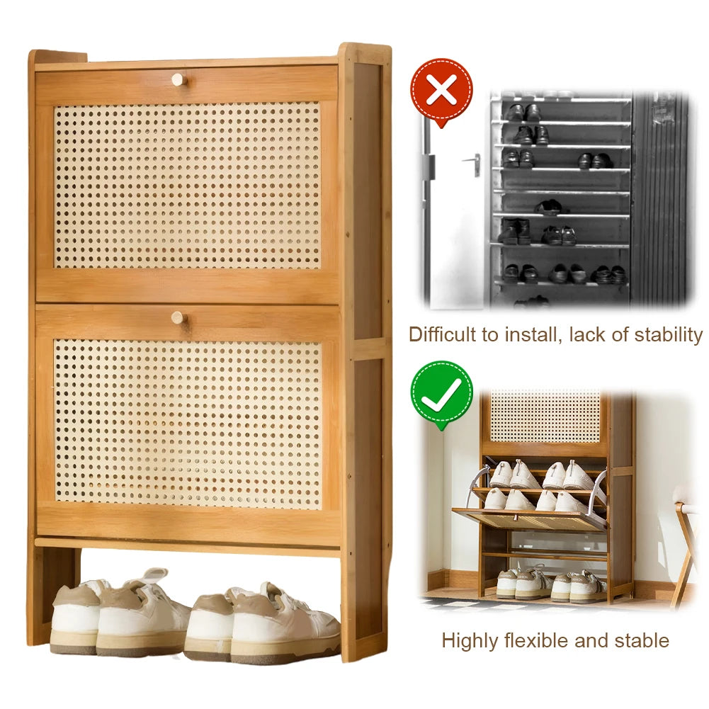 Wooden Shoe Cabinet with 2 Flip Drawers Shoes Storage Organizer Adjustable Shelves Rack for Hallway Living Room Or Bedroom