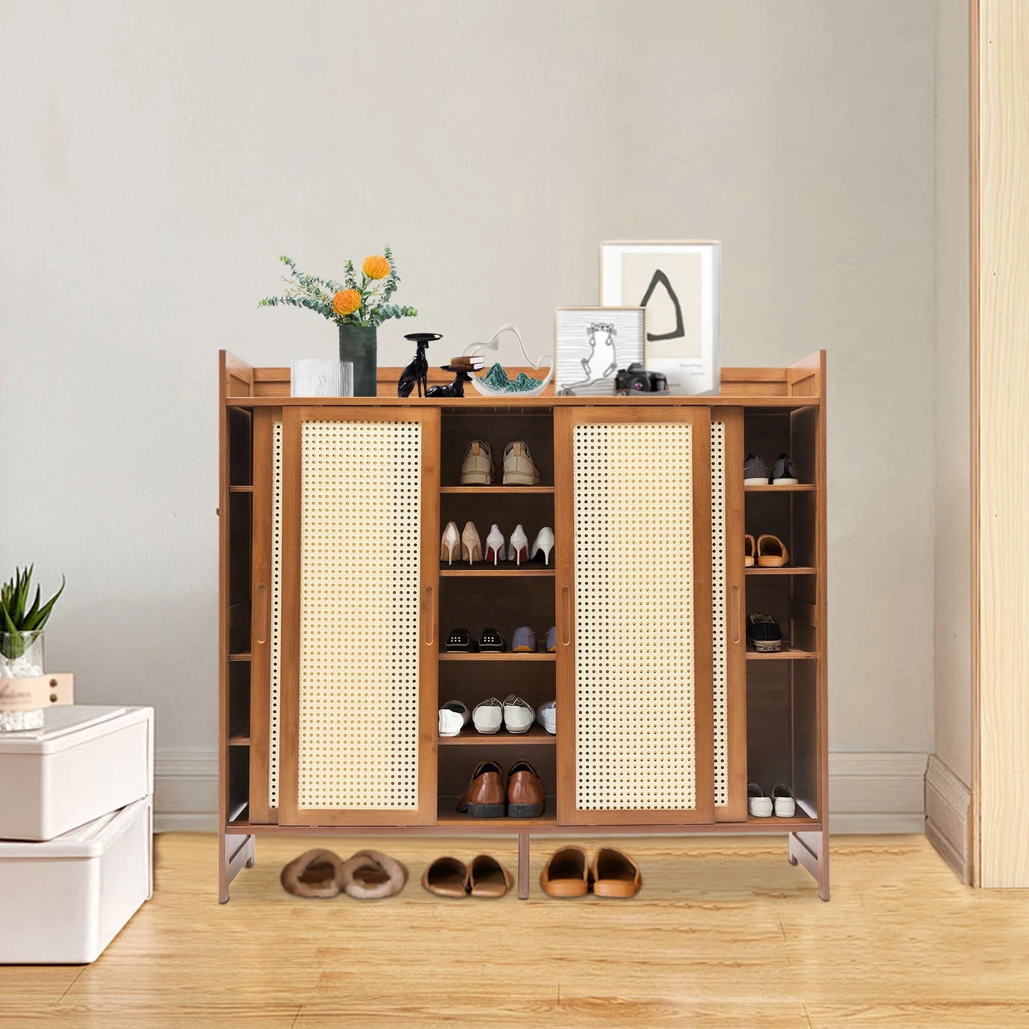 Brown Bamboo Shoe Rack Organizer,6 Tiers Rectangular Shoe Cabinet Floor Standing 117*32*106cm Suitable for Shoes Under 12.6in