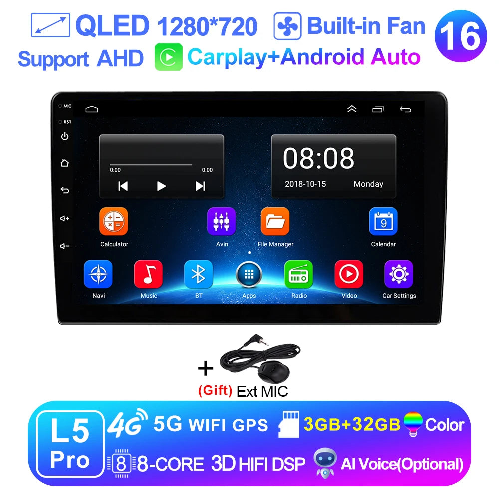 LEHX 9 inch Wireless Carplay 2din Android 15 Car Radio Multimedia Video Player Universal GPS Navigation 4G WiFi  AutoRadio