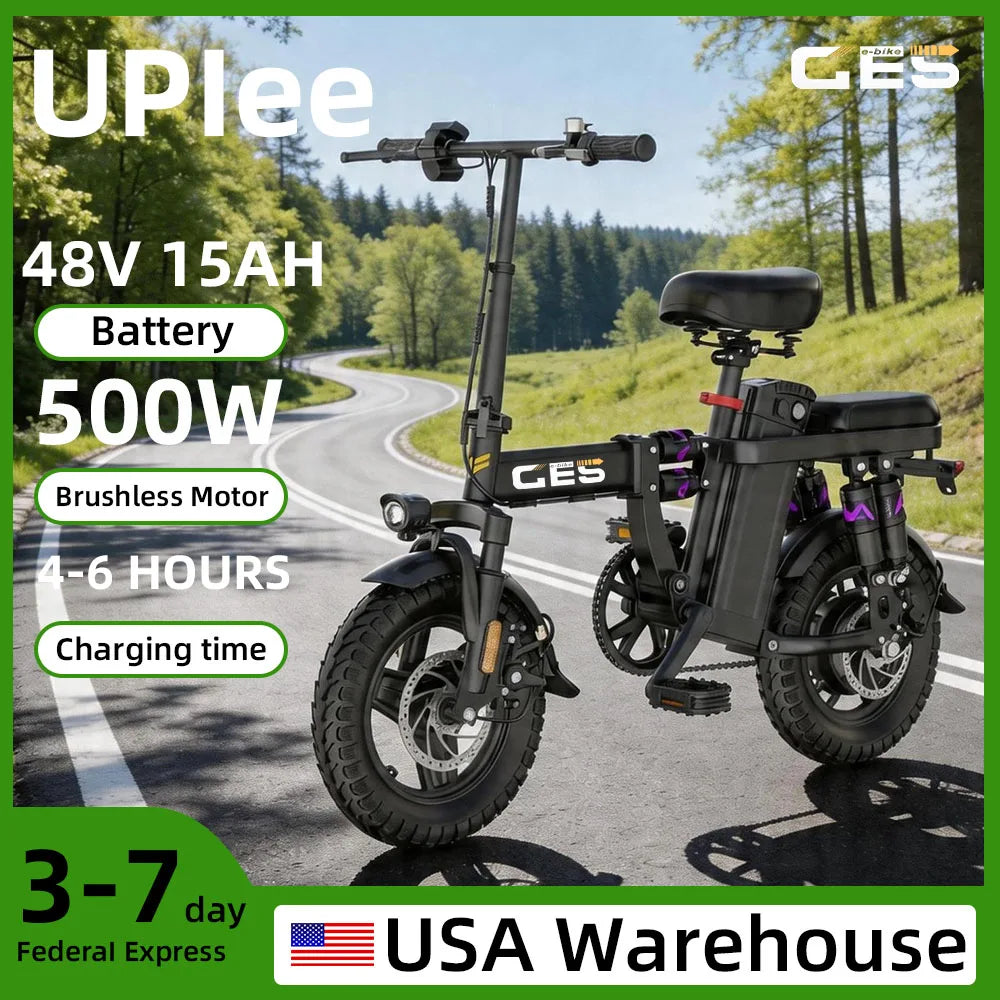 UPlee GE5 Adults Electric Bike 500W Peak Motor 48V 15AH Removable Battery Electric Bicycle 14 Inch Folding Urban leisure e bike