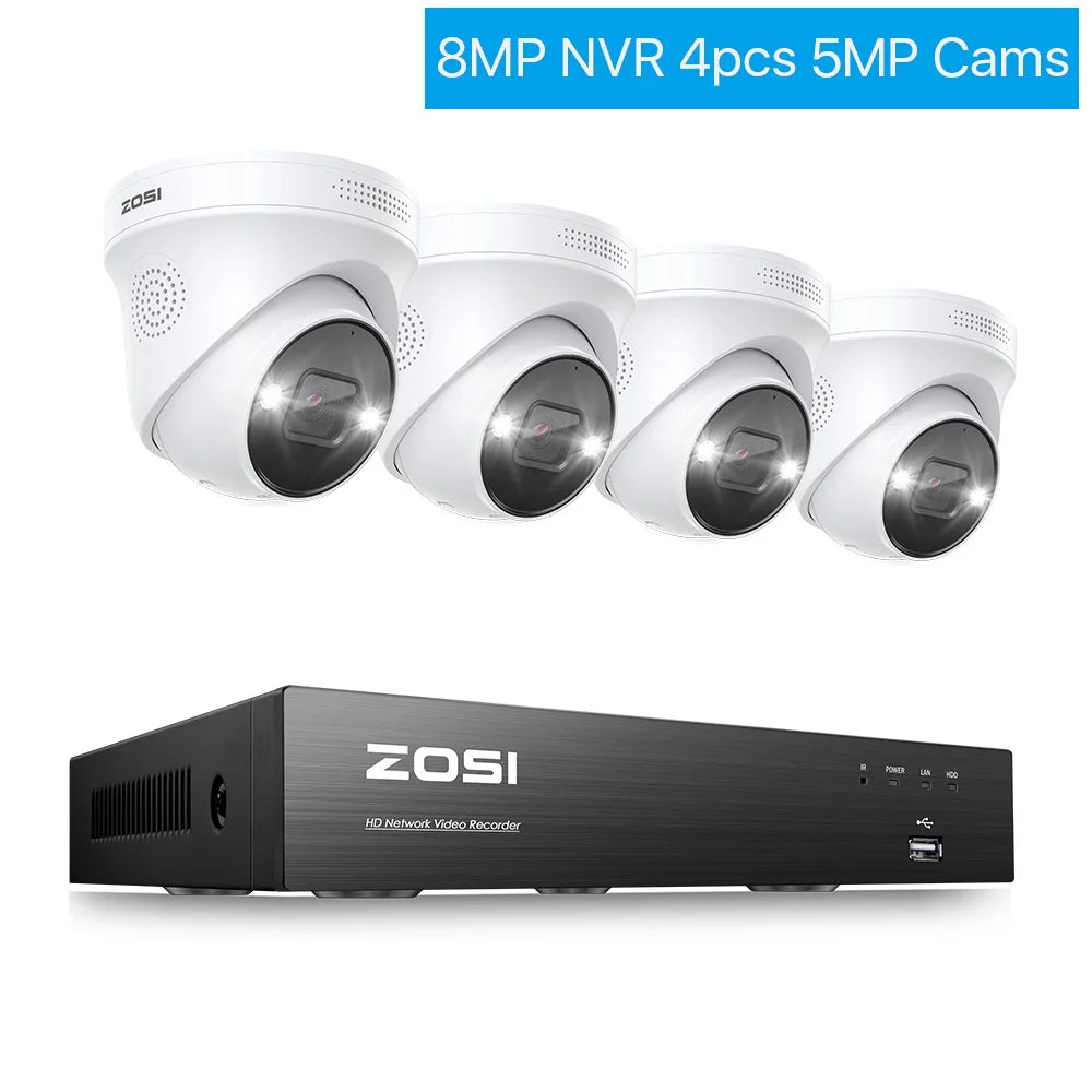 ZOSI 4K 8MP 5MP POE Video Surveillance Kit 8CH H.265 Home CCTV NVR Set Color Night Vision AI Detection IP Security Camera System