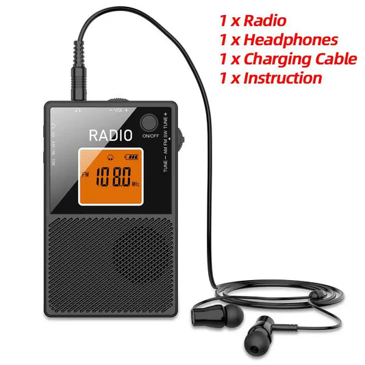 Mini Transistor Radio Rechargable Stereo Sound External Speaker Portable Pocket Radio LCD Backlight Screen Digital Receiver
