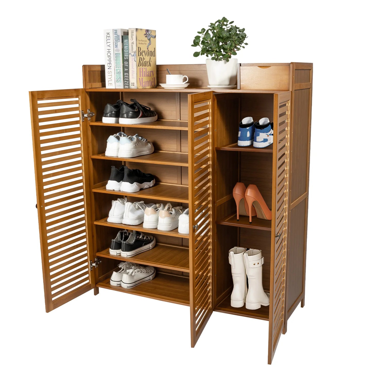 Wooden shoe cabinet Hallway shoe cabinet Shoe rack Storage cabinet Three-door seven-tier shoe rack