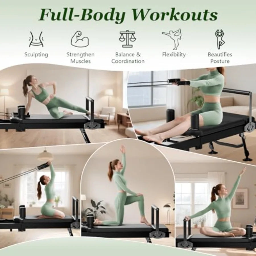 Foldable Pilates Reformer Machine with Adjustable Height for Home and Studio Use 440 LBS Capacity Suitable for All Levels Durab