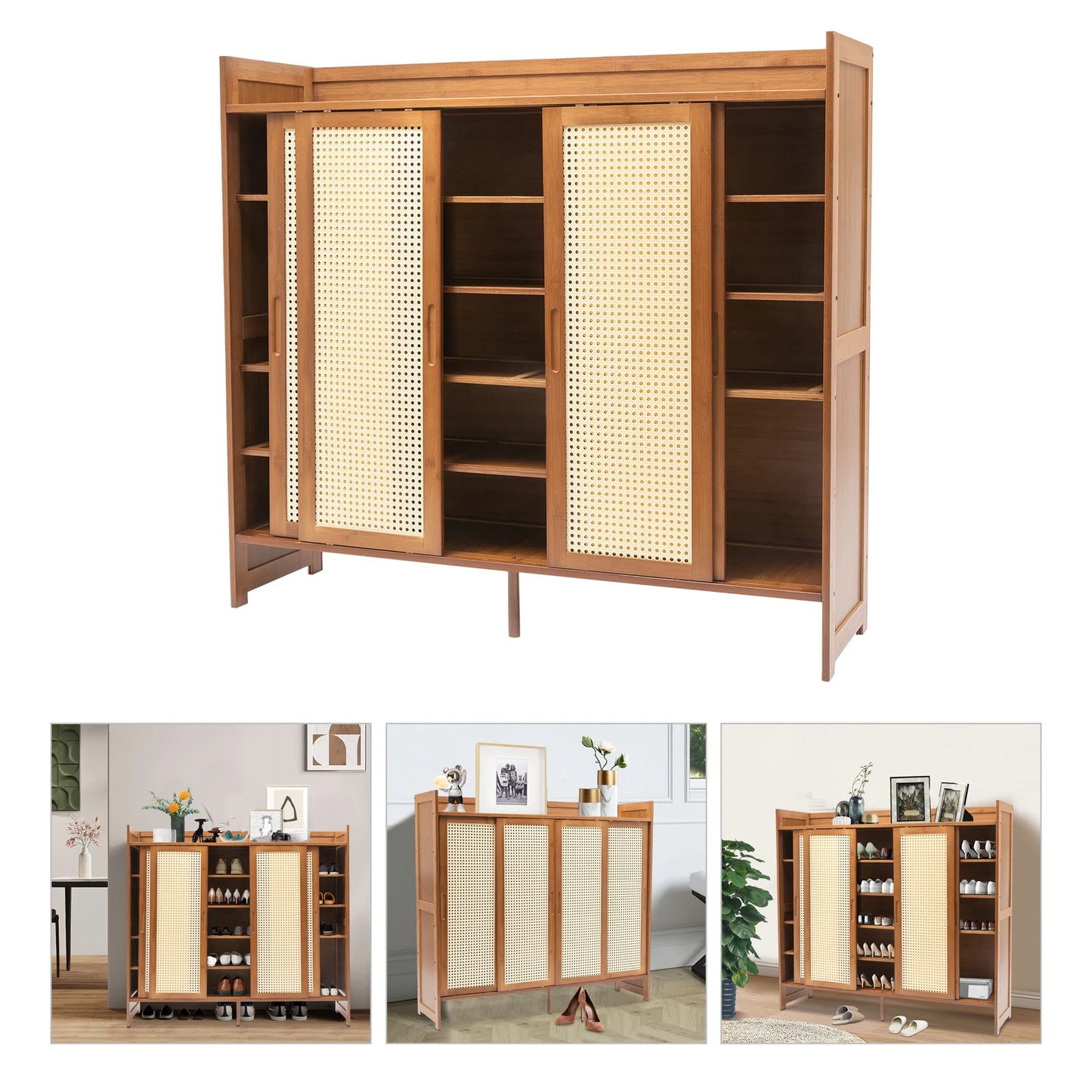 Brown Bamboo Shoe Rack Organizer,6 Tiers Rectangular Shoe Cabinet Floor Standing 117*32*106cm Suitable for Shoes Under 12.6in