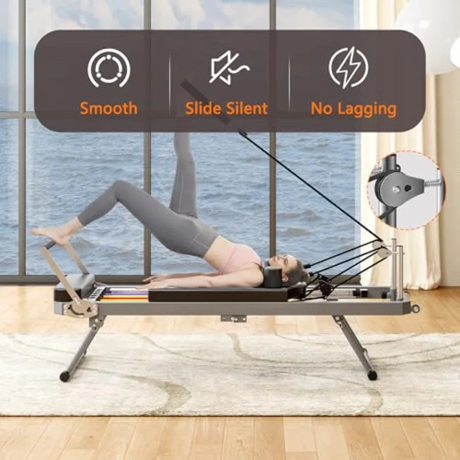 330 LBS Capacity Foldable Pilates Reformer with Core Bed for Home Use and Yoga Studio Gym Workout Durable Steel Frame in Black