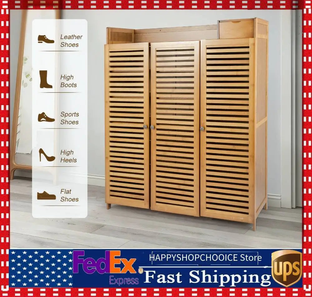 Wooden shoe cabinet Hallway shoe cabinet Shoe rack Storage cabinet Three-door seven-tier shoe rack
