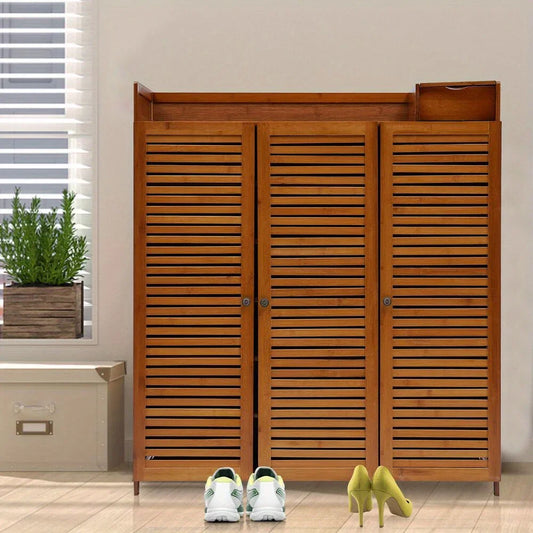 38x12x45" Wood Shoe Cabinet Organizer | 7-Tier, 3-Door Entryway Storage | Large Capacity | Fits Seasonal Decor