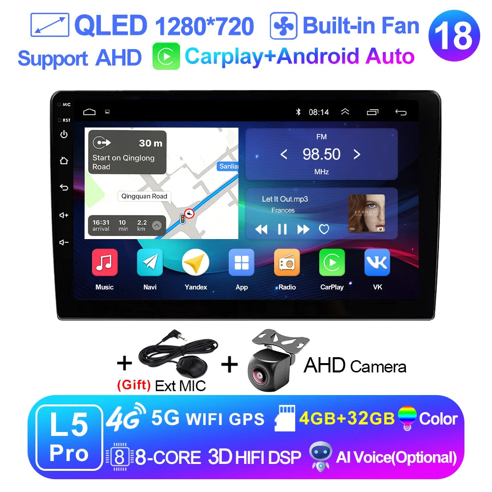 LEHX 9 inch Wireless Carplay 2din Android 15 Car Radio Multimedia Video Player Universal GPS Navigation 4G WiFi  AutoRadio