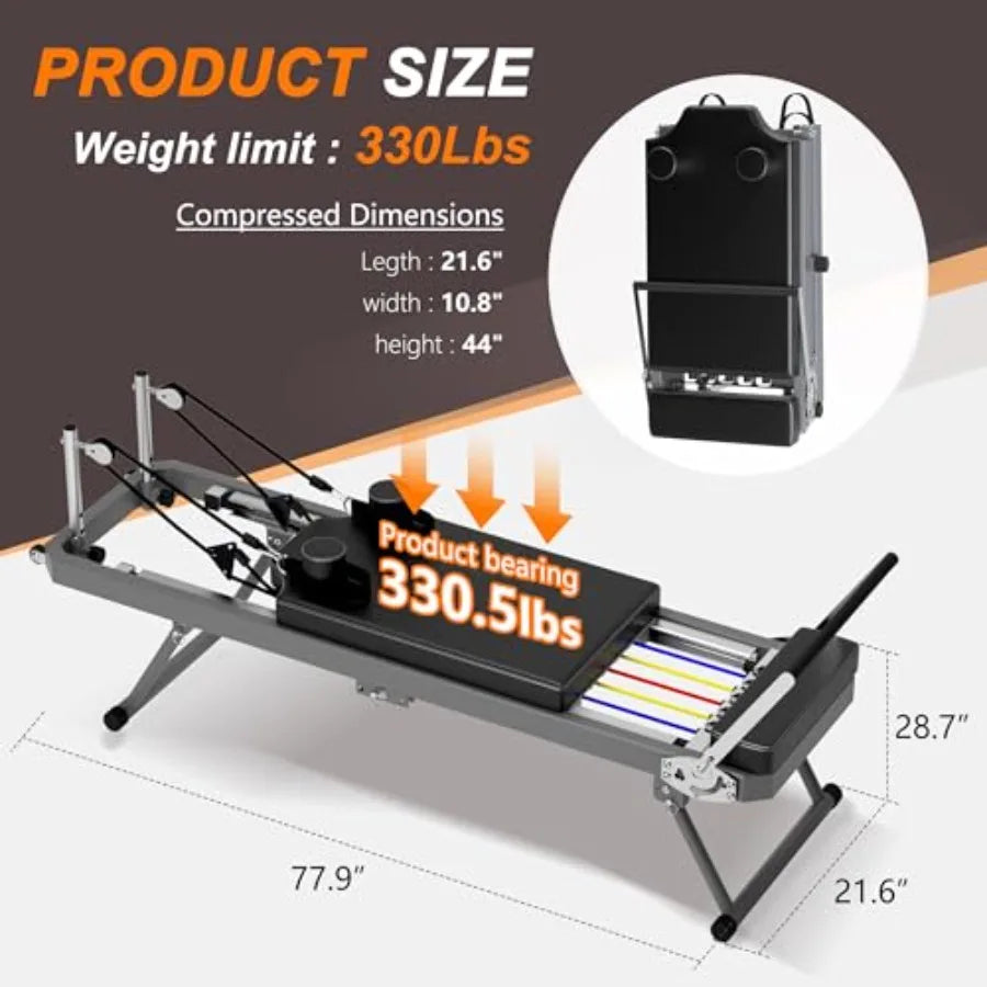 330 LBS Capacity Foldable Pilates Reformer with Core Bed for Home Use and Yoga Studio Gym Workout Durable Steel Frame in Black