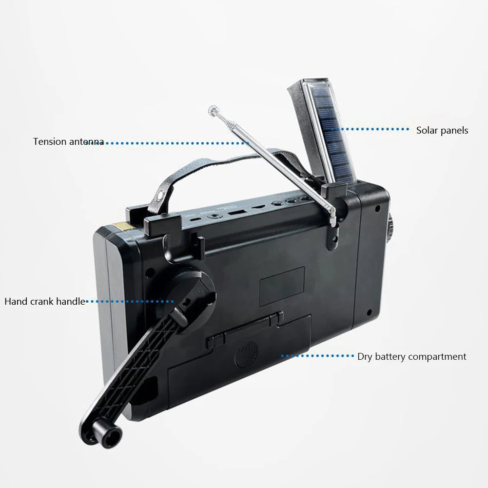 AM FM SW Solar Radio Charger SOS Alarm Bluetooth-compatible Solar Hand Crank Radio LED Flashlight USB Chargiing with Thermometer
