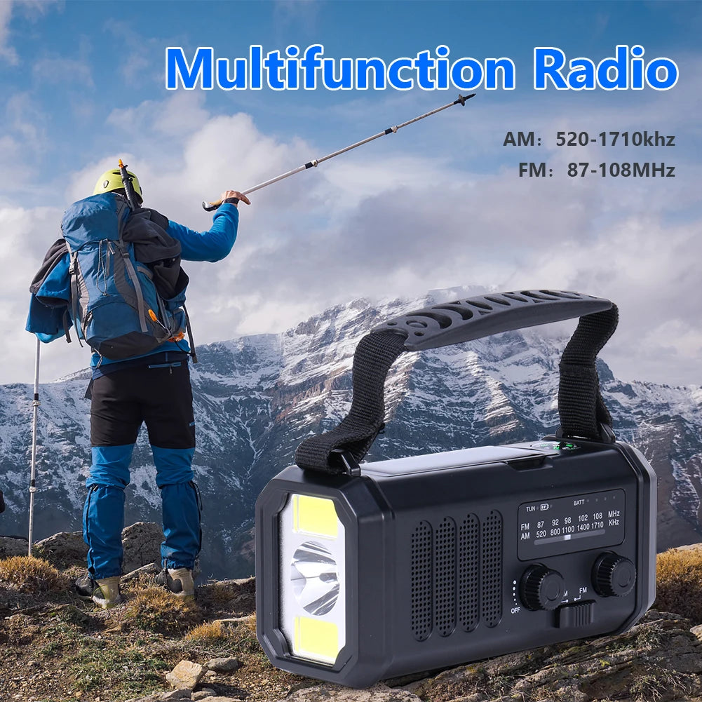 Solar Battery Operated Radio Powered AM FM emergency Radio SOS Alarm Type-C rechargeable portable radio with LED Flashlight