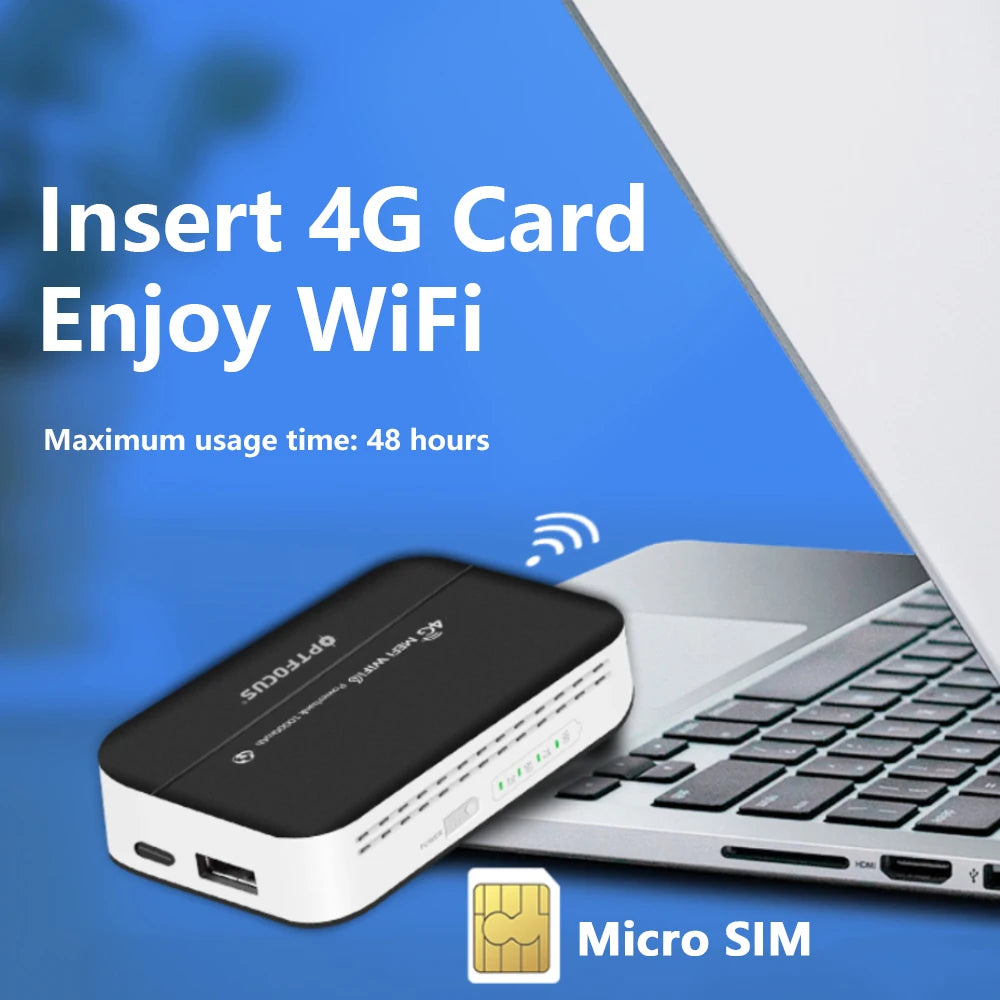OPTFOCUS 4G WIFI LTE Router 300Mbps MIFI WIFI6 Modem Simcard Router 10000mAh Power Bank Wireless Hotspot Sim Pocket Router