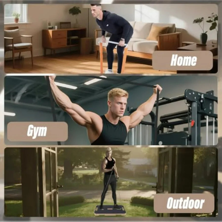 Wooden Resistance Band Foot Plate,Exercise Platform with Non-Slip Surface,Resistance Bar,4 Resistance Bands,for Home Gym, Full-B