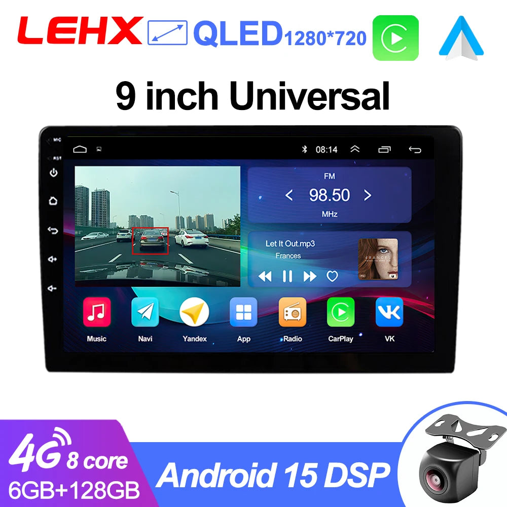 LEHX 9 inch Wireless Carplay 2din Android 15 Car Radio Multimedia Video Player Universal GPS Navigation 4G WiFi  AutoRadio