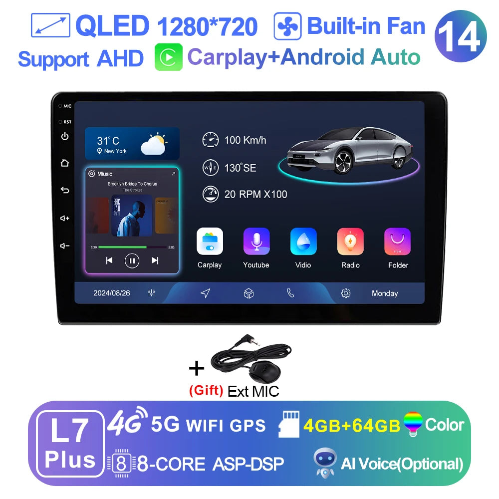 LEHX 9 inch Wireless Carplay 2din Android 15 Car Radio Multimedia Video Player Universal GPS Navigation 4G WiFi  AutoRadio