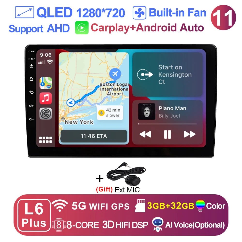 LEHX 9 inch Wireless Carplay 2din Android 15 Car Radio Multimedia Video Player Universal GPS Navigation 4G WiFi  AutoRadio