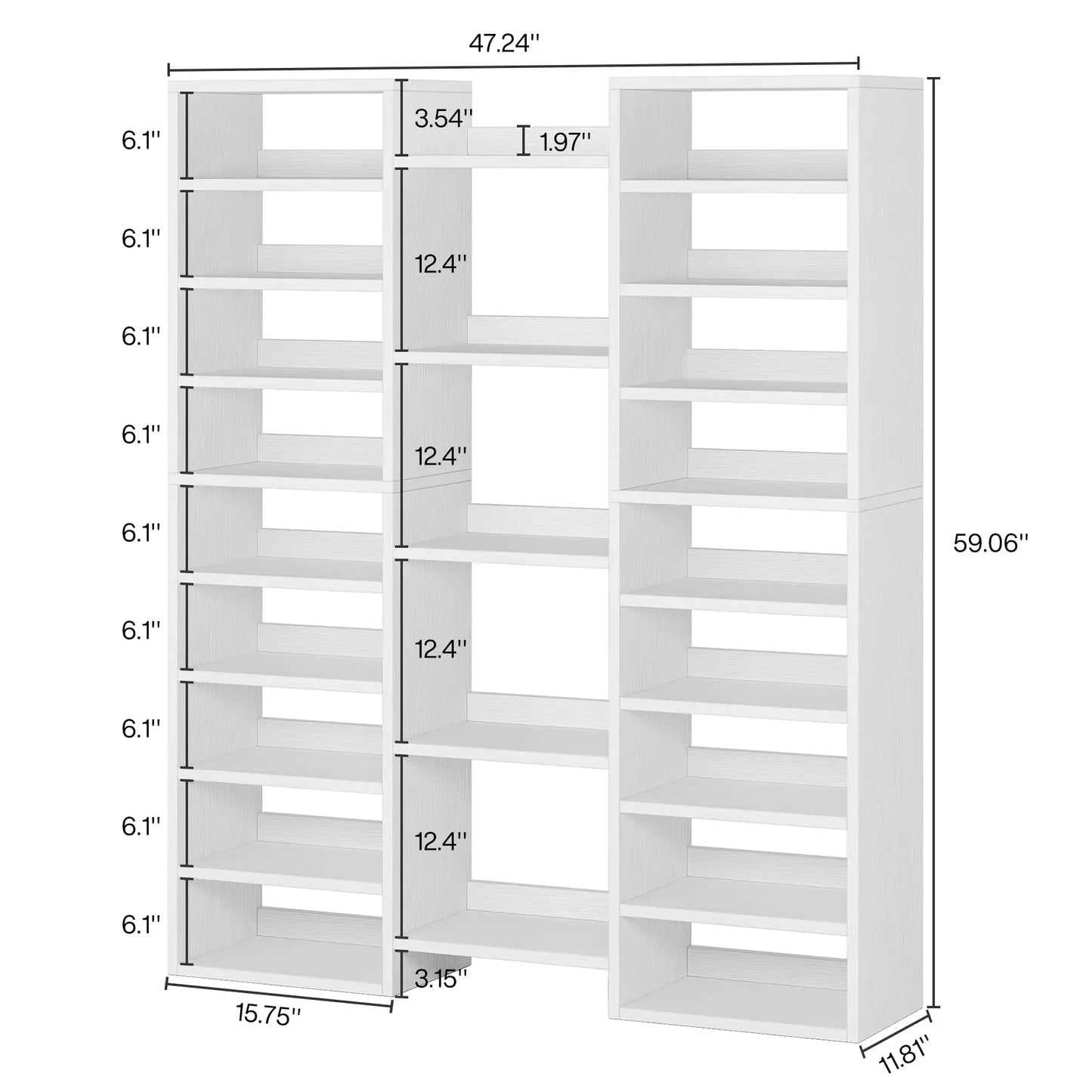 Tribesigns 14-Tier Shoe Rack, Freestanding Tall Shoe Shelf, White Wooden Shoe Storage Cabinet with 22 Open Cubbies, 46 Pairs Wid
