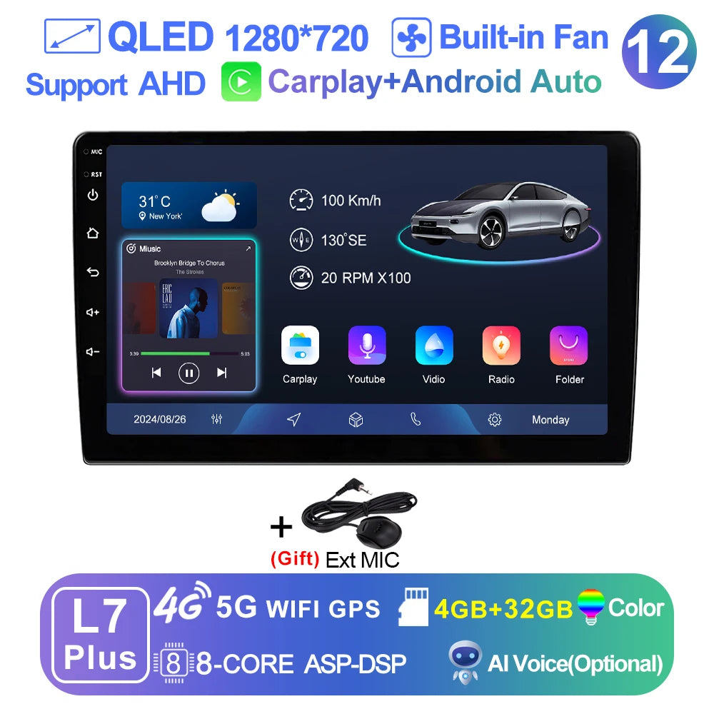 LEHX 9 inch Wireless Carplay 2din Android 15 Car Radio Multimedia Video Player Universal GPS Navigation 4G WiFi  AutoRadio