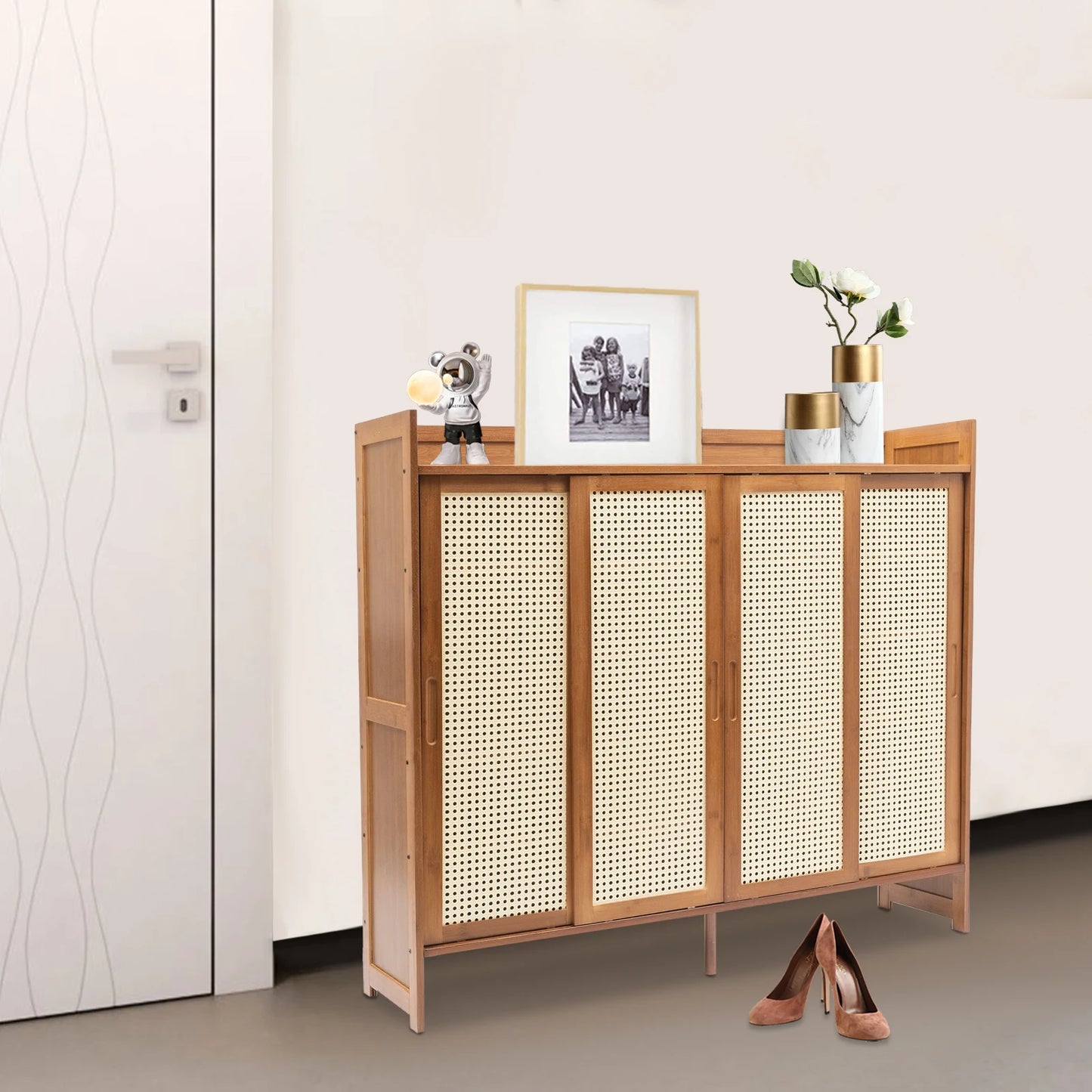 Brown Bamboo Shoe Rack Organizer,6 Tiers Rectangular Shoe Cabinet Floor Standing 117*32*106cm Suitable for Shoes Under 12.6in