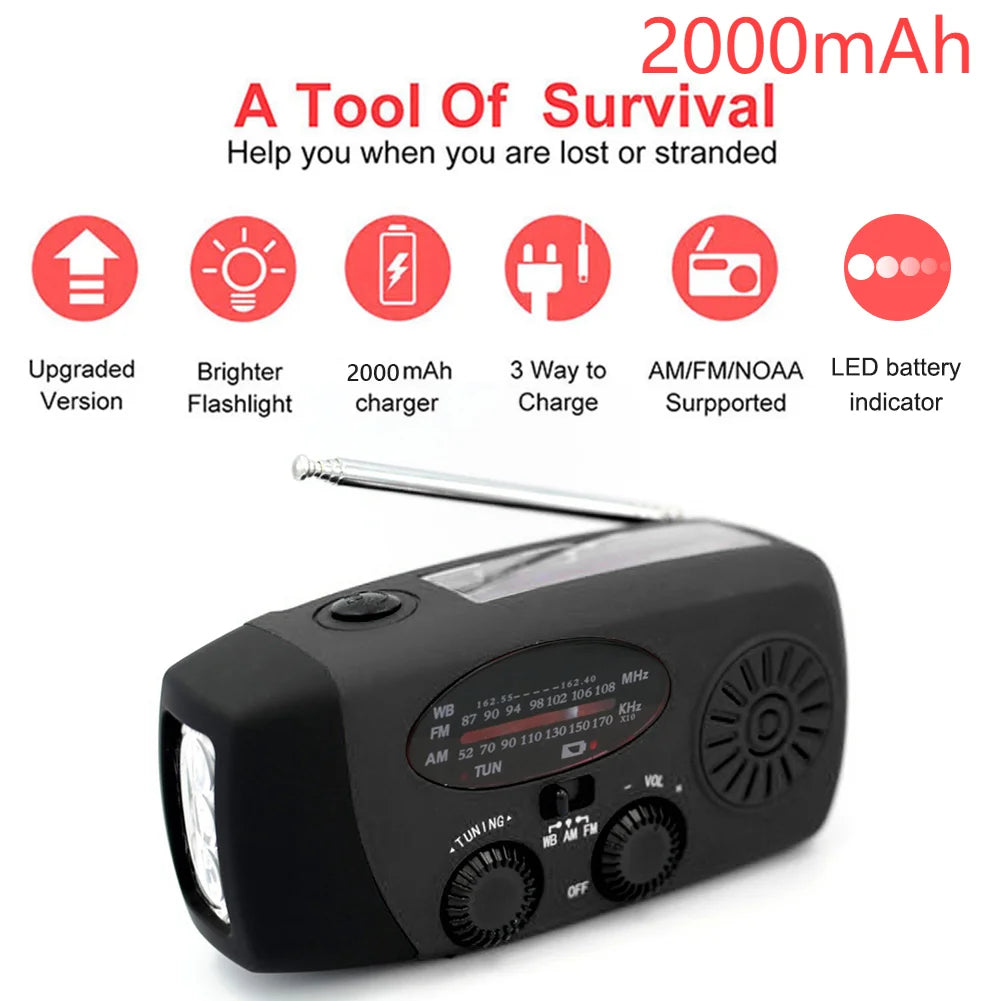 Solar Battery Operated Radio Powered AM FM emergency Radio SOS Alarm Type-C rechargeable portable radio with LED Flashlight