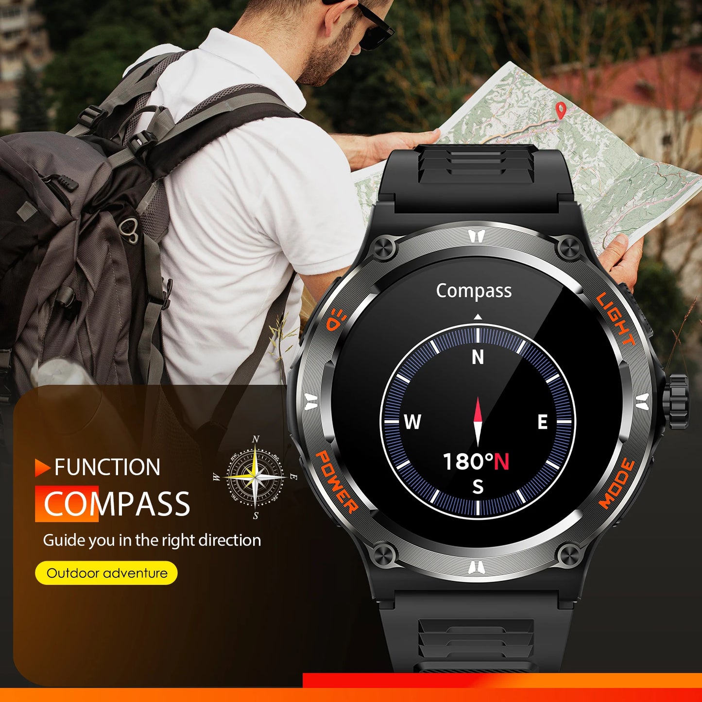 LaNikar Smart Watch 3ATM Waterproof 1.53" New KT76 Men Sport With Compass And LED Flashlight Heart Rate Sleep Analysis Bluetooth