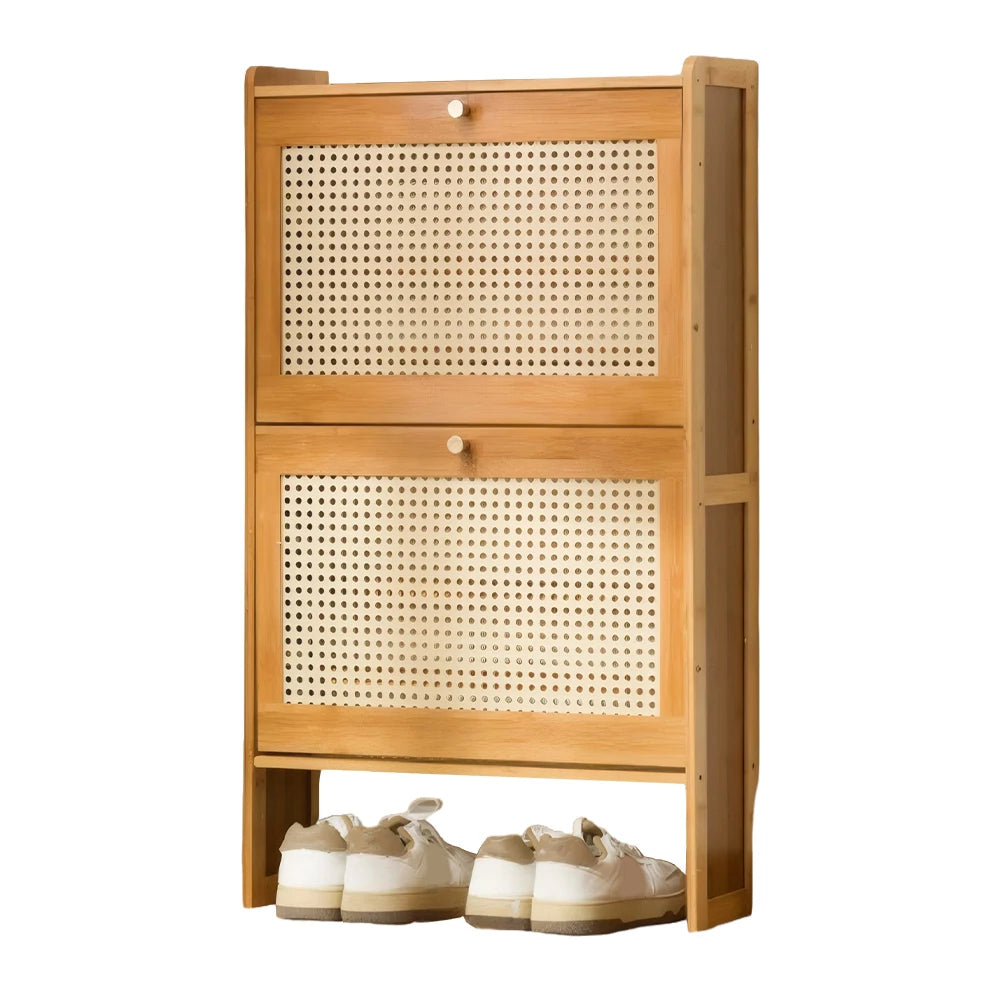 Wooden Shoe Cabinet with 2 Flip Drawers Shoes Storage Organizer Adjustable Shelves Rack for Hallway Living Room Or Bedroom